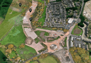 An aerial shot of the A382 after works had commenced