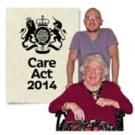 Car Act 2014 logo and man pushing lady in a wheel chair