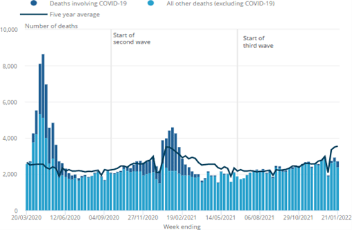 Graph showing deaths in care homes in England and Wales