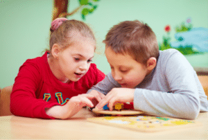 two primary age children at school