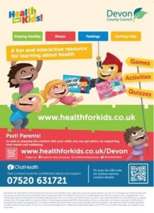 Health for kids poster showing website and contact details