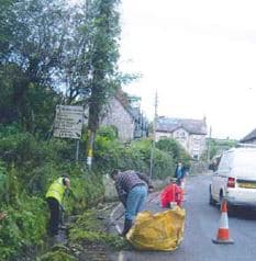 people clearing branches on side of road in Beer