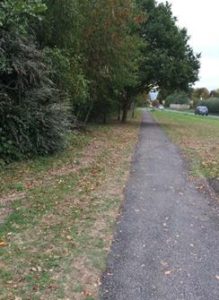 footpath along roadside with greenary and trees along the path