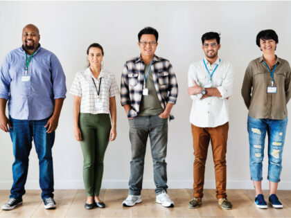 Workers standing together diversity stock photo