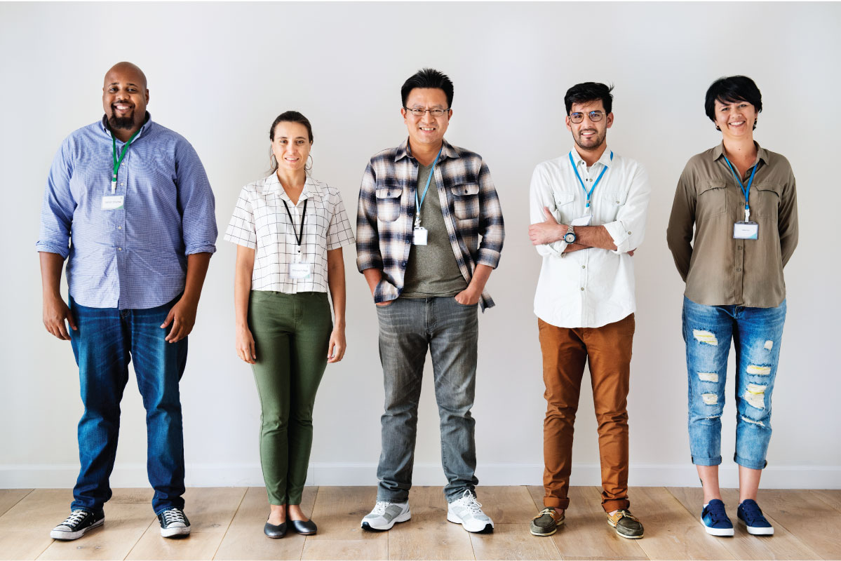 Workers standing together diversity stock photo