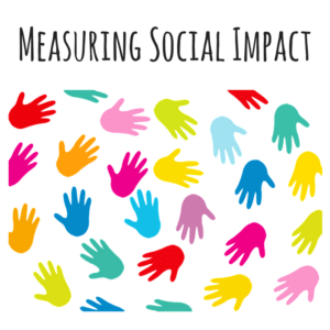 Image of coloured hands going around in a circle with the title 'Measuring Social Impact'