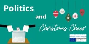 Image with title 'Politics and Christmas Cheer featuring baubles and ballot box