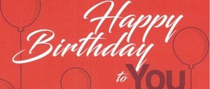 Red image with balloons and words "Happy Birthday to You"