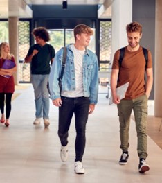 Young adults walking and talking