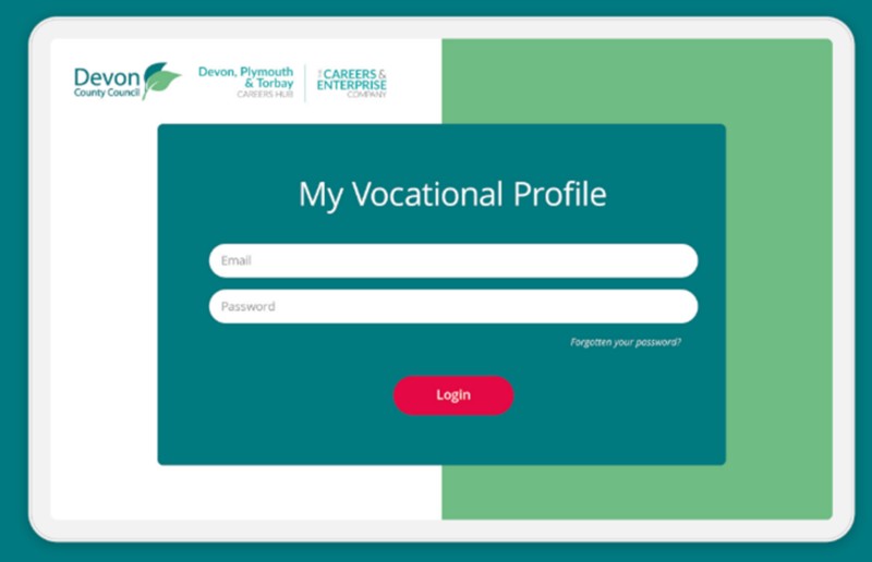 A picture showing what the log in screen of the Vocational Profile login screen looks like.