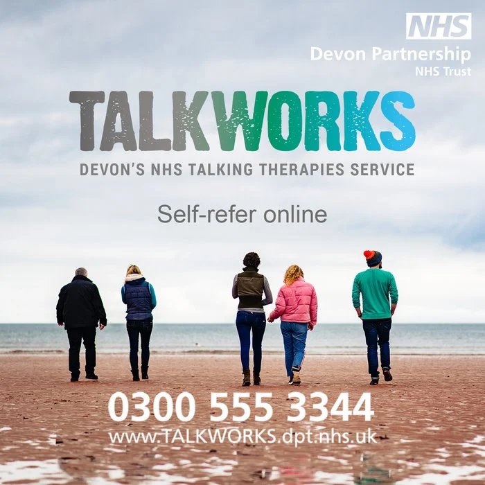 Talkworks, talking therapies service - self refer online or call 0300 555 3344 poster