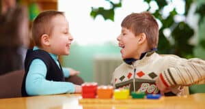 Two children playing at school