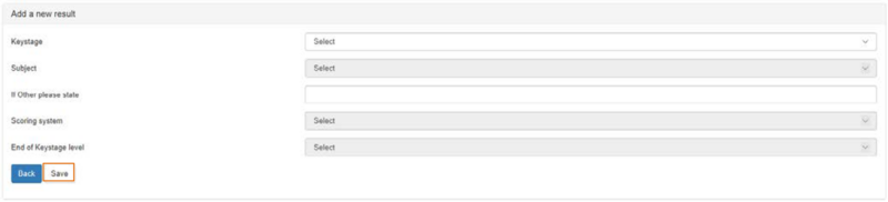 Screenshot of add a new result 