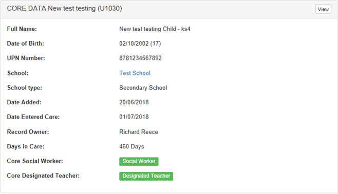 Screenshot of core data screen