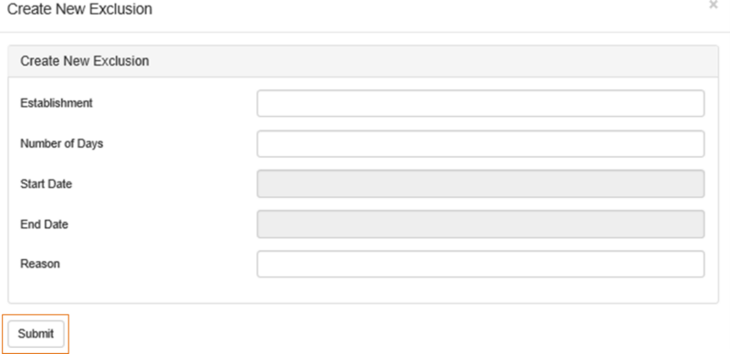 Screenshot of create new exclusion