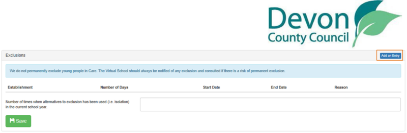 Screenshot of exclusions and how to add a new entry