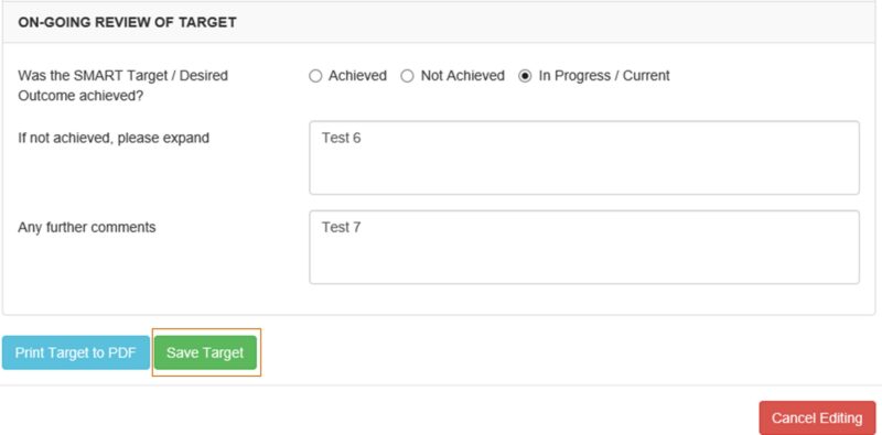 Screenshot of on going review of target