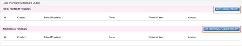 Screenshot of pupil premium additional funding screen