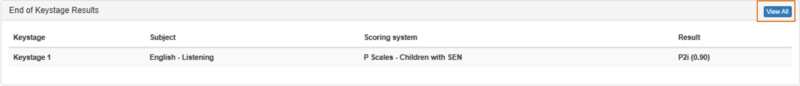 Screenshot of end of keystage results
