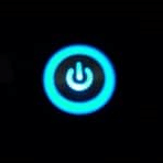 On off button, blue light with black background