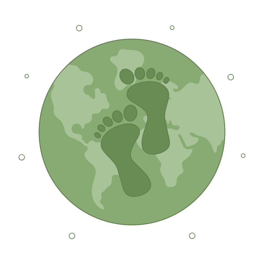 Graphic image of footprints with globe in background