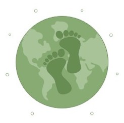 Green footprints on Planet Earth graphic image
