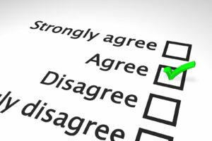 Picture of survey options: strongly agree, agree, disagree, with green tick in agree box.
