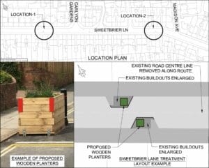 Plan of proposed chicane widening on Sweetbrier Lane