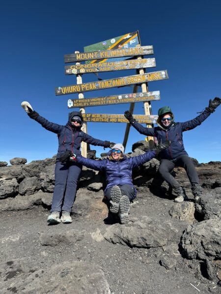 Sarah Baxter at the summit of Kilimanjaro for international women’s day.