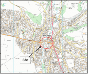 Map showing the location of Braunton flood scheme location