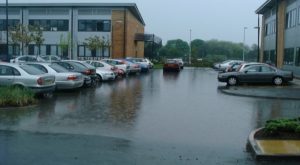 Photo showing flooding in car park