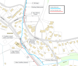 Map showing plans for Uplyme flood alleviation scheme