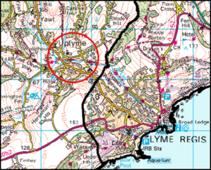 Map showing location of Uplyme flood scheme location