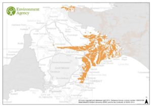 A map showing soils at risk of producing enhanced surface water runoff and causing localised flooding in Devon