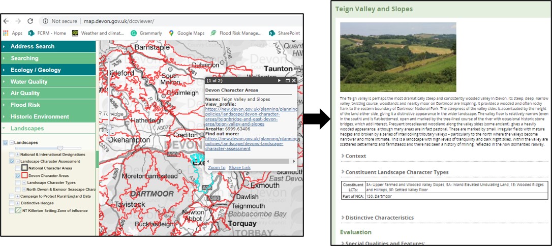 A diagram showing how to find out information from the Devon County Council Environment Viewer