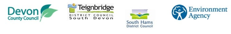 Logos for Devon County Council, Teignbridge District Council, South Hams District Council and Environment Agency