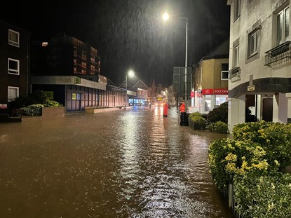 A photo of surface water flooding of Harbour Road.