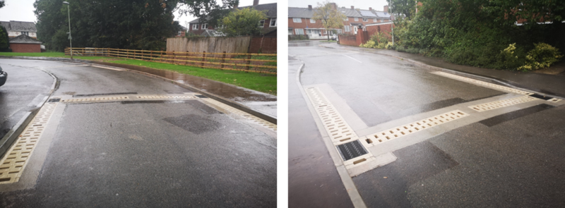 newly installed cross drains on the highway that capture surface water flows and divert them into the local watercourse