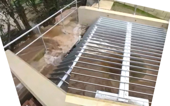 A culvert screen as part of a flood alleviation scheme.