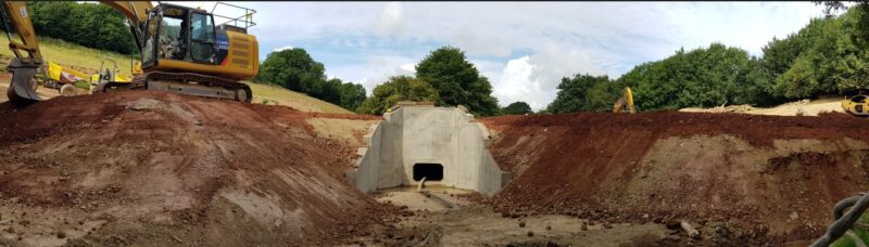 Construction site with bund being built over a culvert