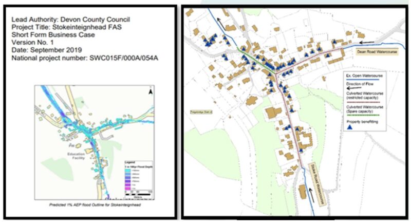 Front page of the business case document with a map showing increasing flood risk in Stokeinteignhead