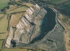Aerial image of active aggregate quarry