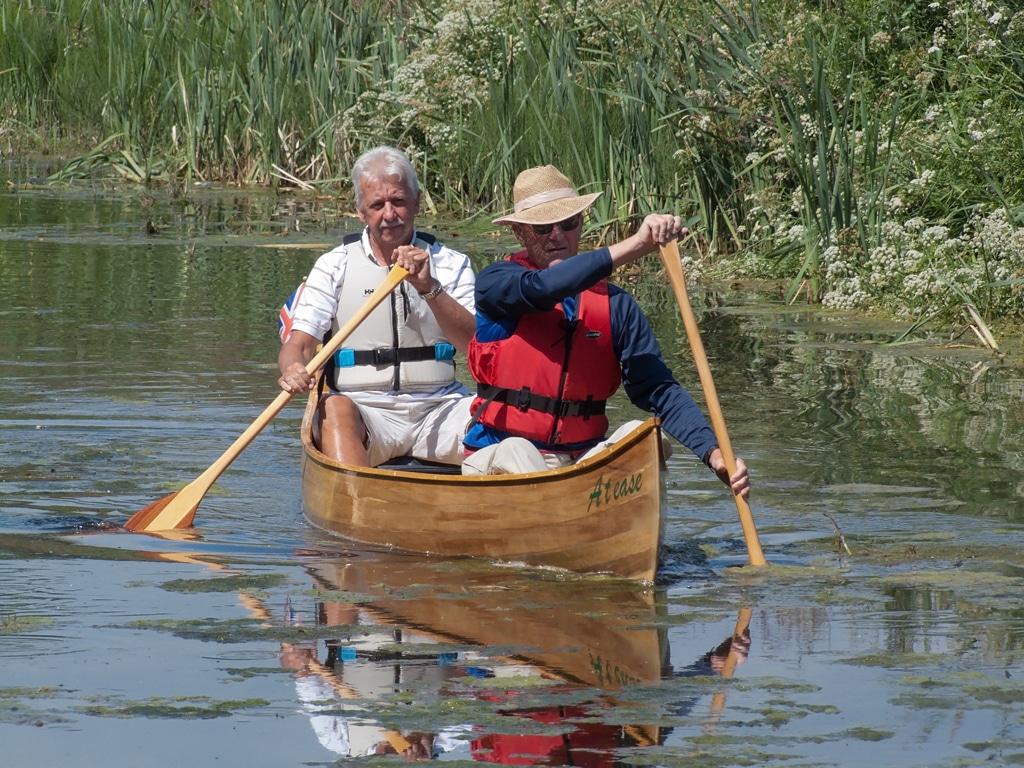 2 people enjoying paddling in an open canoe - Canoe, Kayak & Paddleboard Permits (Unpowered) - Paddling Duo at Holbrook Bridge, Grand Western Canal by Peter Sluman-Peeandess