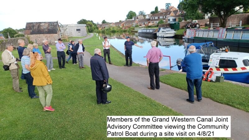 Members of the Canal Joint advisory Committee viewing the Community Patrol Boat during their annual site visit held on 4.8.21