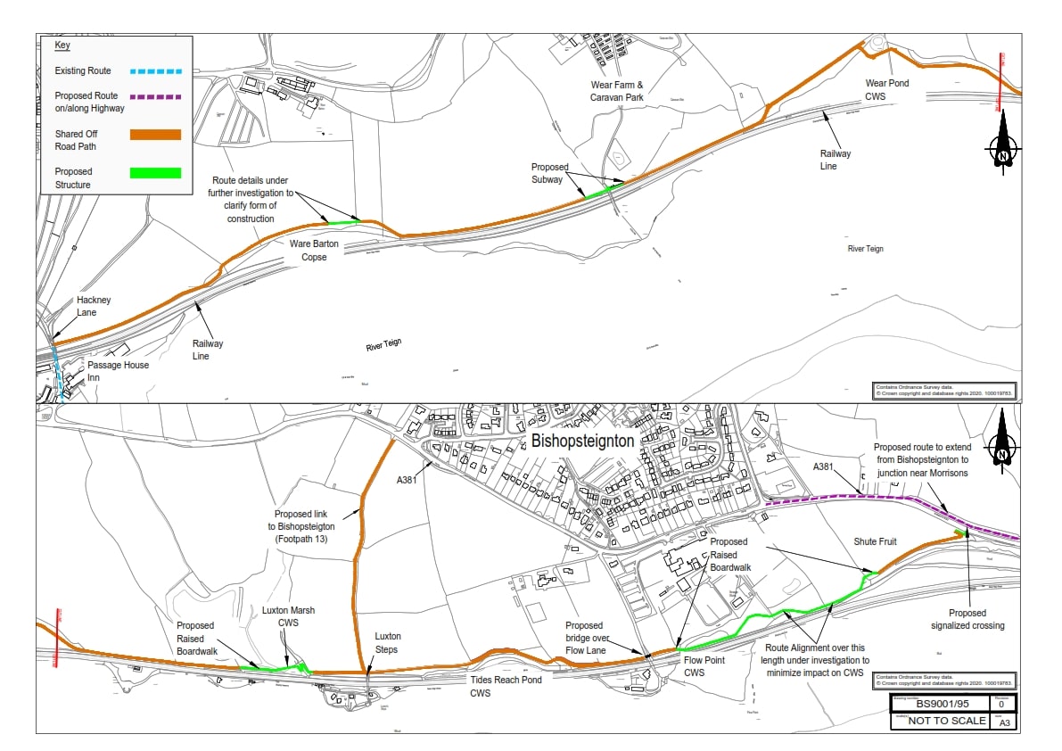 The image shows the alignment plan from Hackney Lane to La Roche Maurice Walk