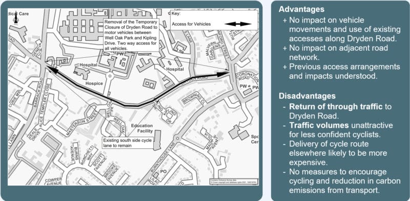 map showing two-way access permitted along Dryden Road between Barrack Road and Wonford Street.