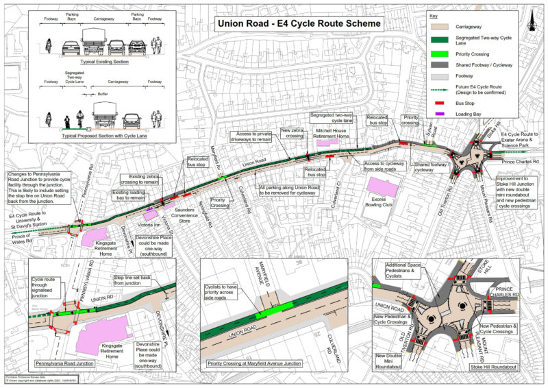 Map showing the proposed E4 cycle route and proposed changes as outlined on the webpage