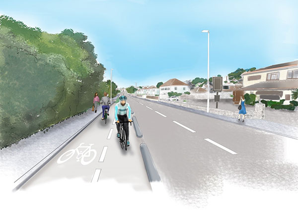 An artists impression of the propsed two-way cycle track through Kingskerswell