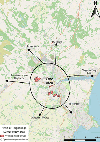 A map indicating the Heart of Teignbridge area