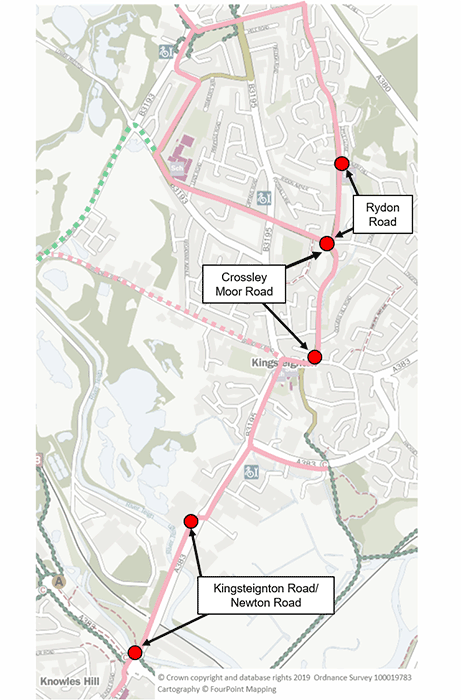 A map indicating the Kingsteignton routes